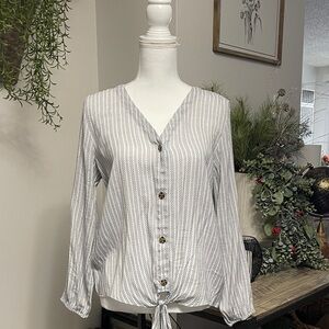 Chic Button-Down V-Neck Blouse - White
